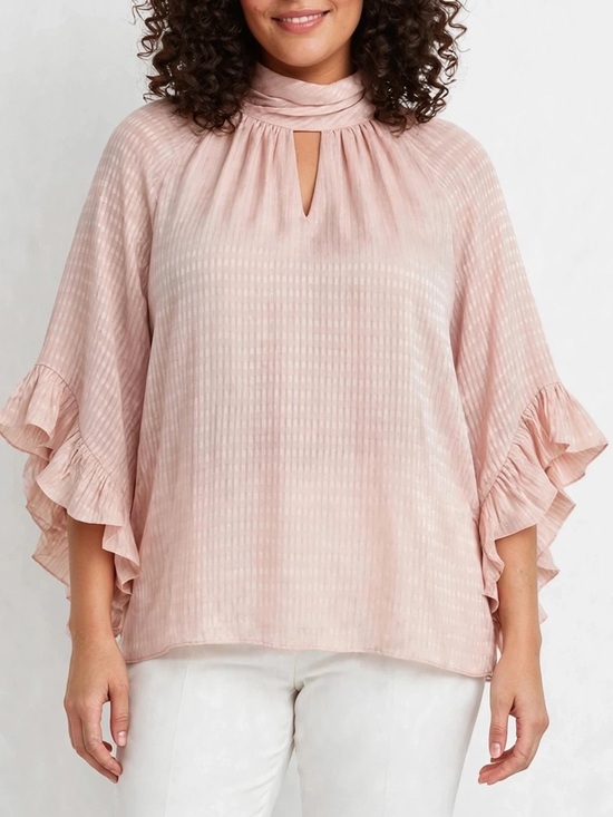 Vince Camuto Tops - NWT Vince Camuto Pink Mock Neck Ruffle Sleeve Blouse Top 2X